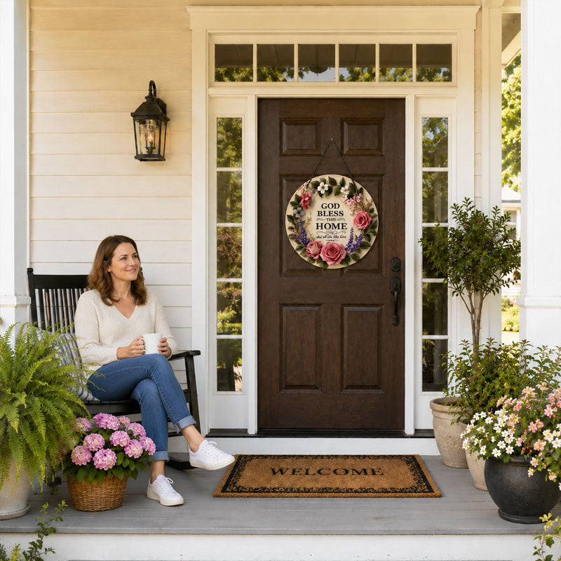 🌸 Türschild mit Blumenmuster „Möge Gott dieses Haus segnen“ – Ein herzlicher Segen für jede Familie 🙏