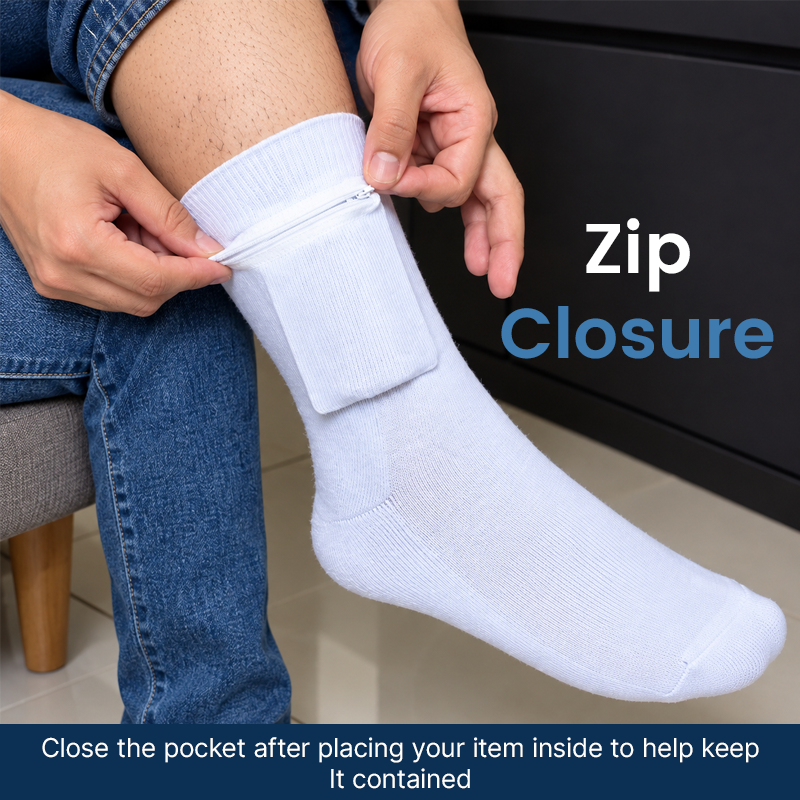 Travel Socks with Hidden Zipper Pocket – Anti-Theft Security Pocket for Cash & Cards