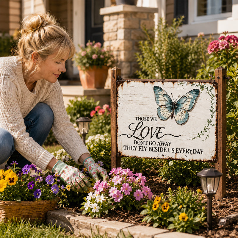 Vintage Butterfly Sentimental Metal Wall Sign | Rustic Indoor Outdoor Remembrance Decor