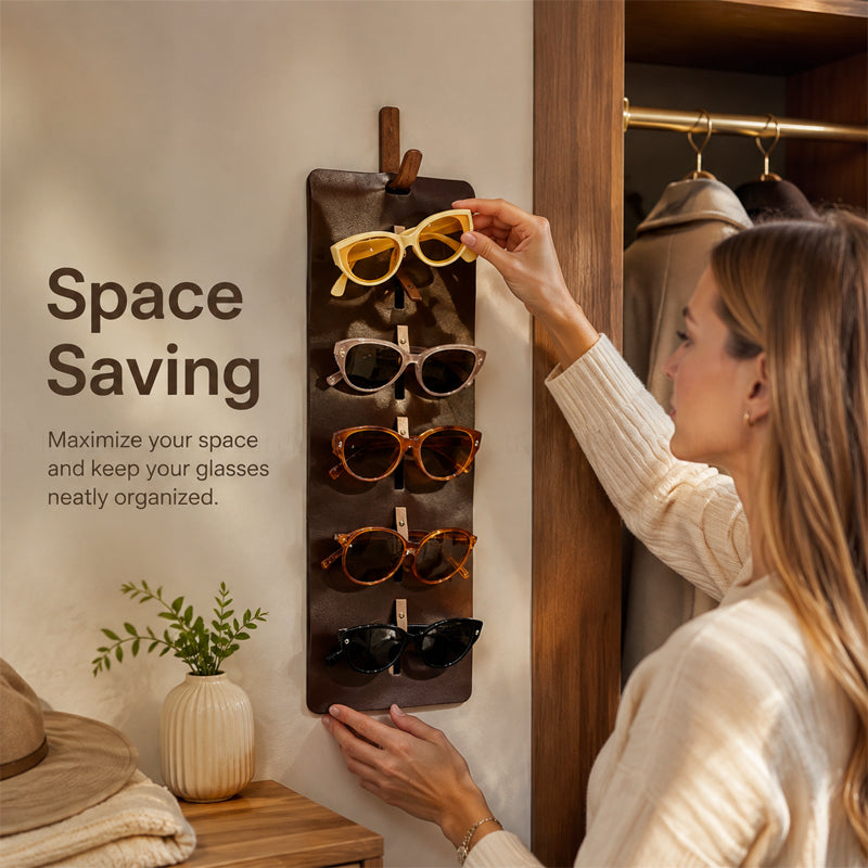 👓Wall‑Mounted Faux‑Leather Glasses Storage Hanger | Sunglasses Wall Organiser