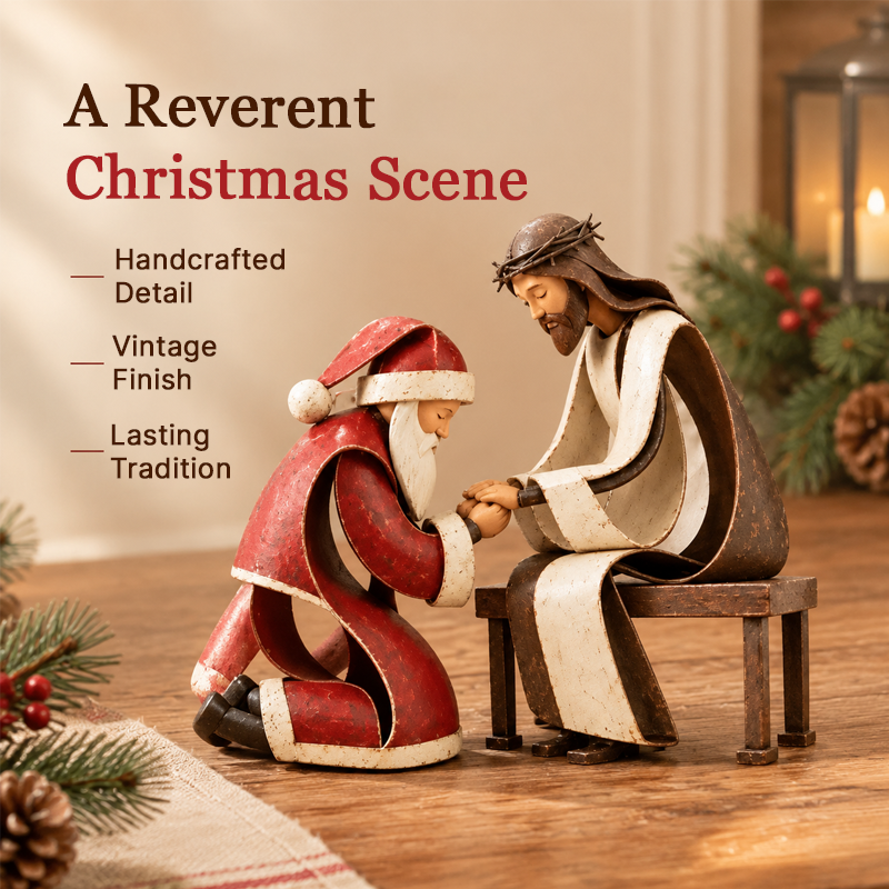 Kneeling Santa Before Jesus – Christian Christmas Decoration