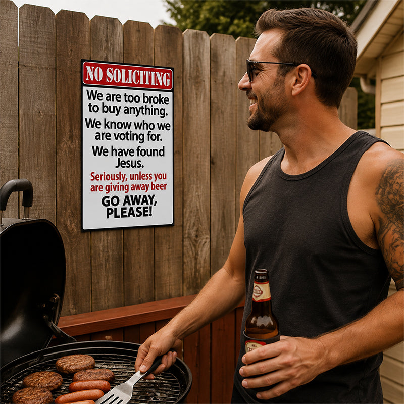 Funny No Soliciting Door Sign | Humorous Household Warning Plaque