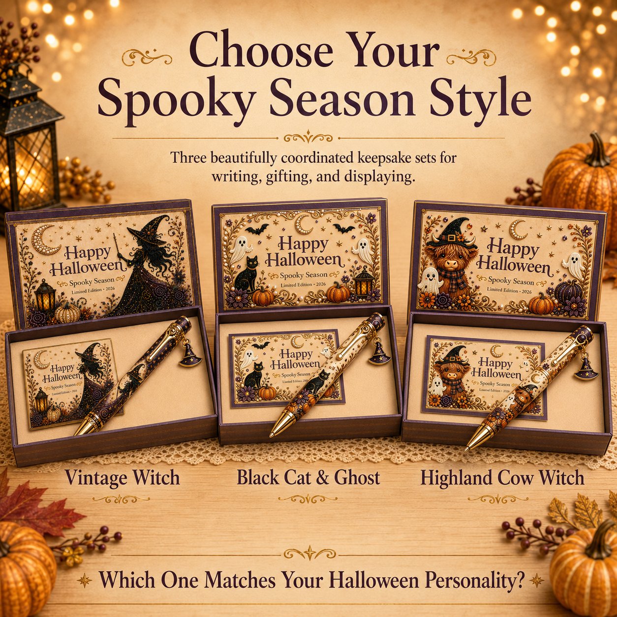 🎃 Halloween Whimsical Pen Gift Set | Decorative Pen, Keepsake Card & Luxury Gift Box, 3 Limited‑Edition Designs ✨