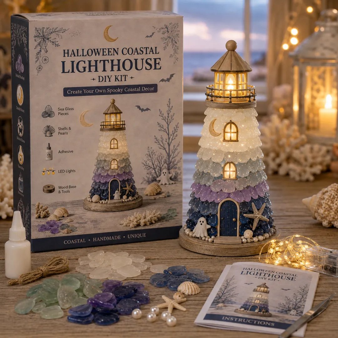 💥 LAST DAY 50% OFF - 💙 DIY Sea Glass Lighthouse Kit – Light-Up Coastal Craft & Handmade Home Decor
