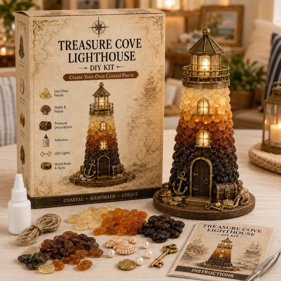 💥 LAST DAY 50% OFF - 💙 DIY Sea Glass Lighthouse Kit – Light-Up Coastal Craft & Handmade Home Decor