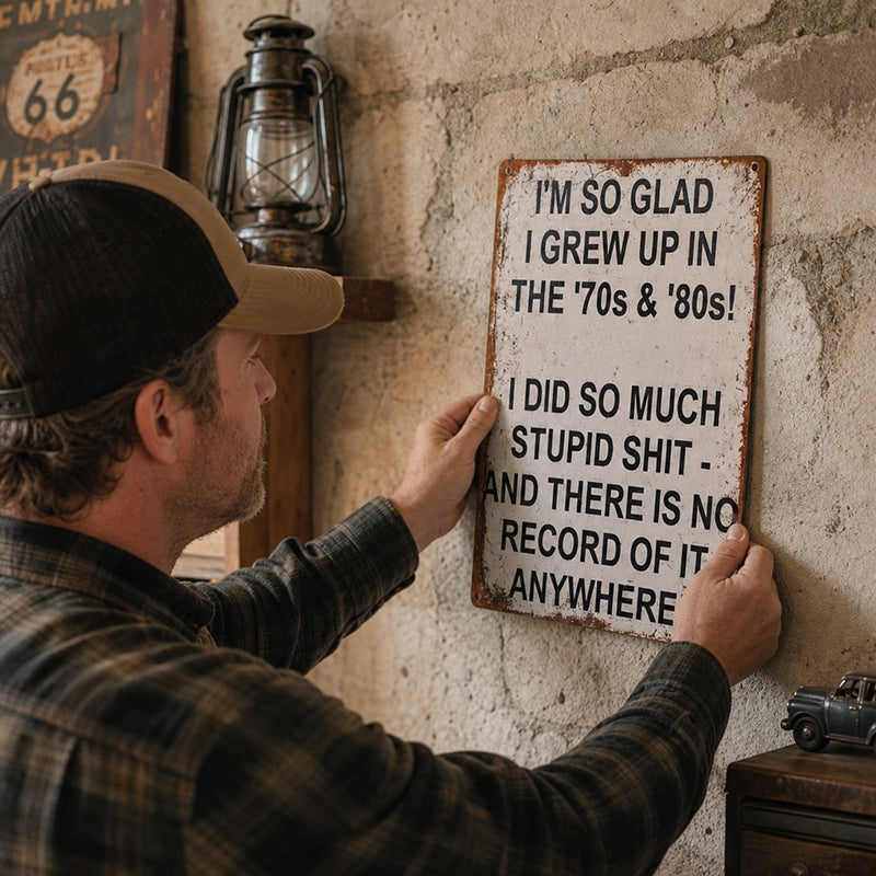 Vintage Metal Wall Sign | I’m So Glad I Grew Up In The 70s & 80s Retro Funny Plaque