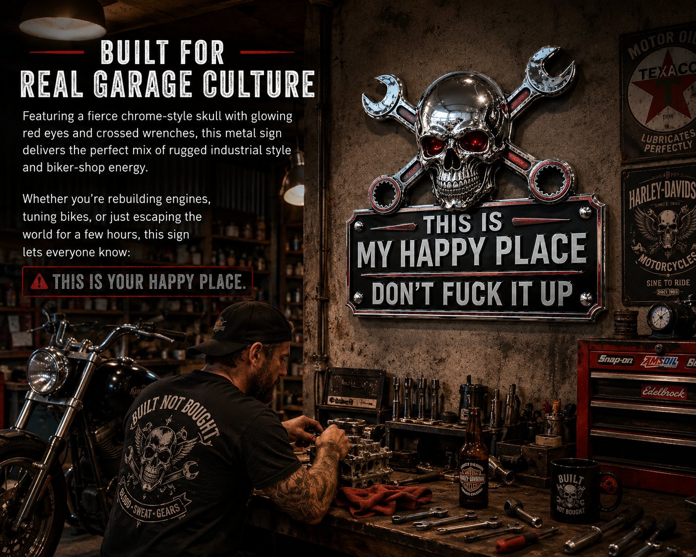 🔥Father's Day Special💀 "My Happy Place" Garage Wall Sign