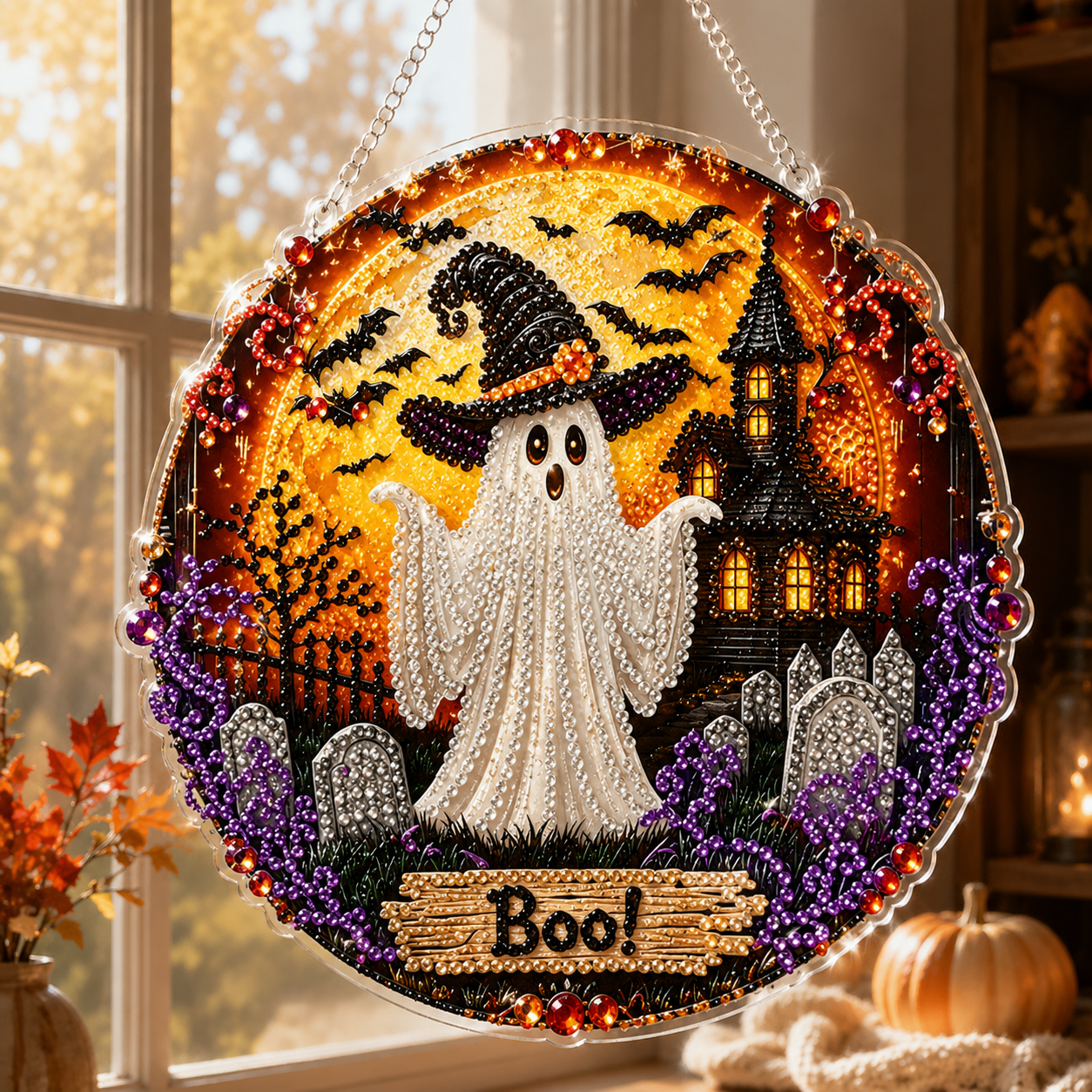🎃 Limited Offer | Lucky Black Cat Moon Crystal Art Hanging Ornament Kit – Wholesome Family-Friendly Autumn Halloween DIY Craft Set