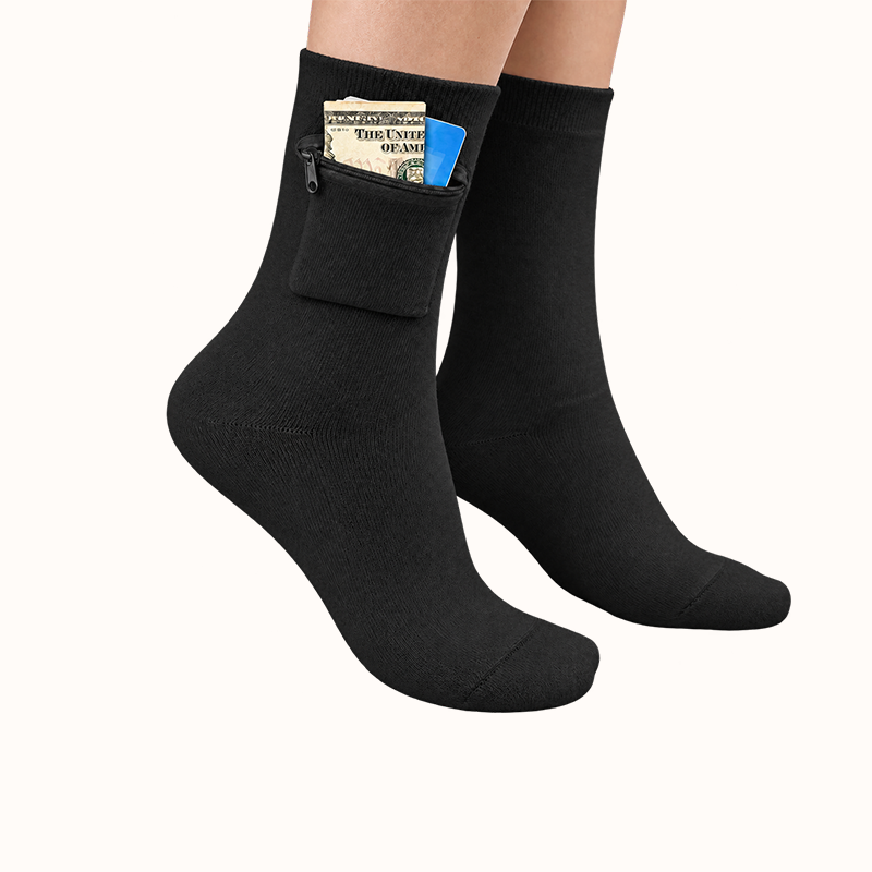 Travel Socks with Hidden Zipper Pocket – Anti-Theft Security Pocket for Cash & Cards