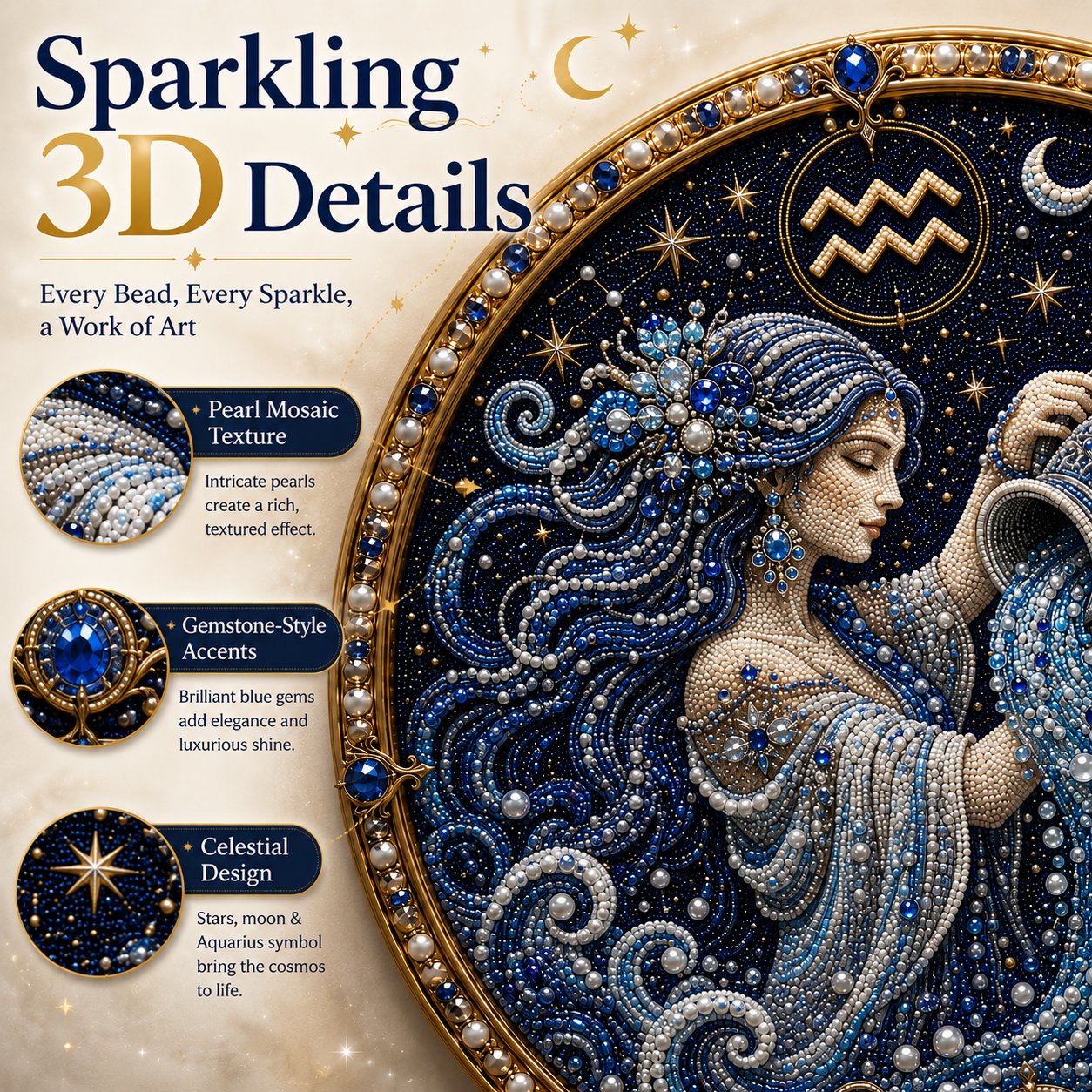 ✨ 12 Star Sign Pearl Mosaic Art Kit – Personalised Zodiac DIY Craft For Astrology Lovers