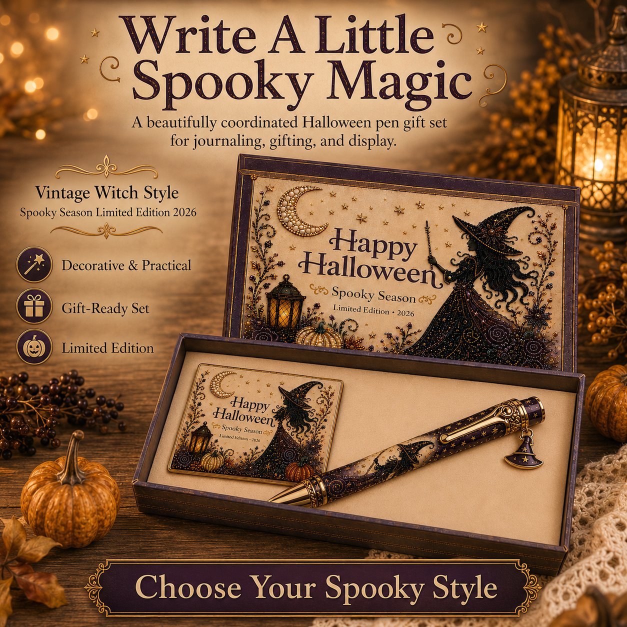 🎃 Halloween Whimsical Pen Gift Set | Decorative Pen, Keepsake Card & Luxury Gift Box, 3 Limited‑Edition Designs ✨