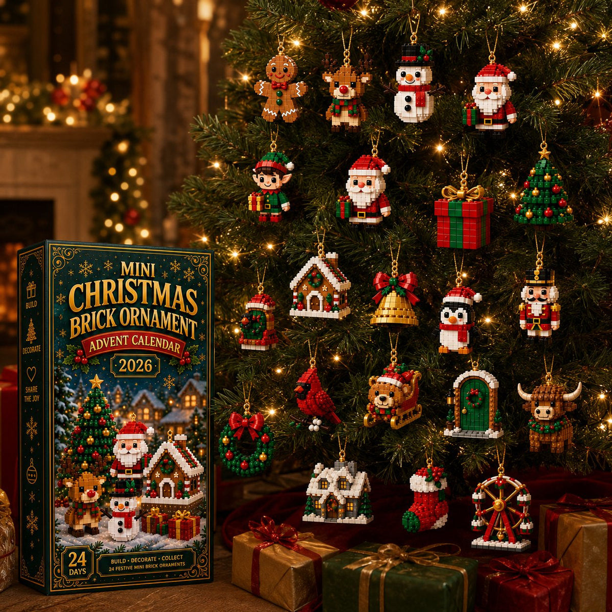 🎄Christmas Building Block Advent Calendar – 24 Mini Festive Ornaments