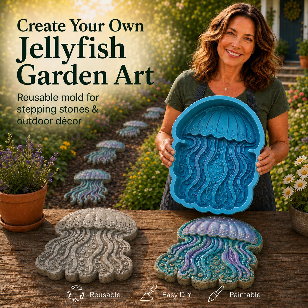 🌊 Reusable Ocean Themed Garden Art Mould | DIY Garden Ornament Mould