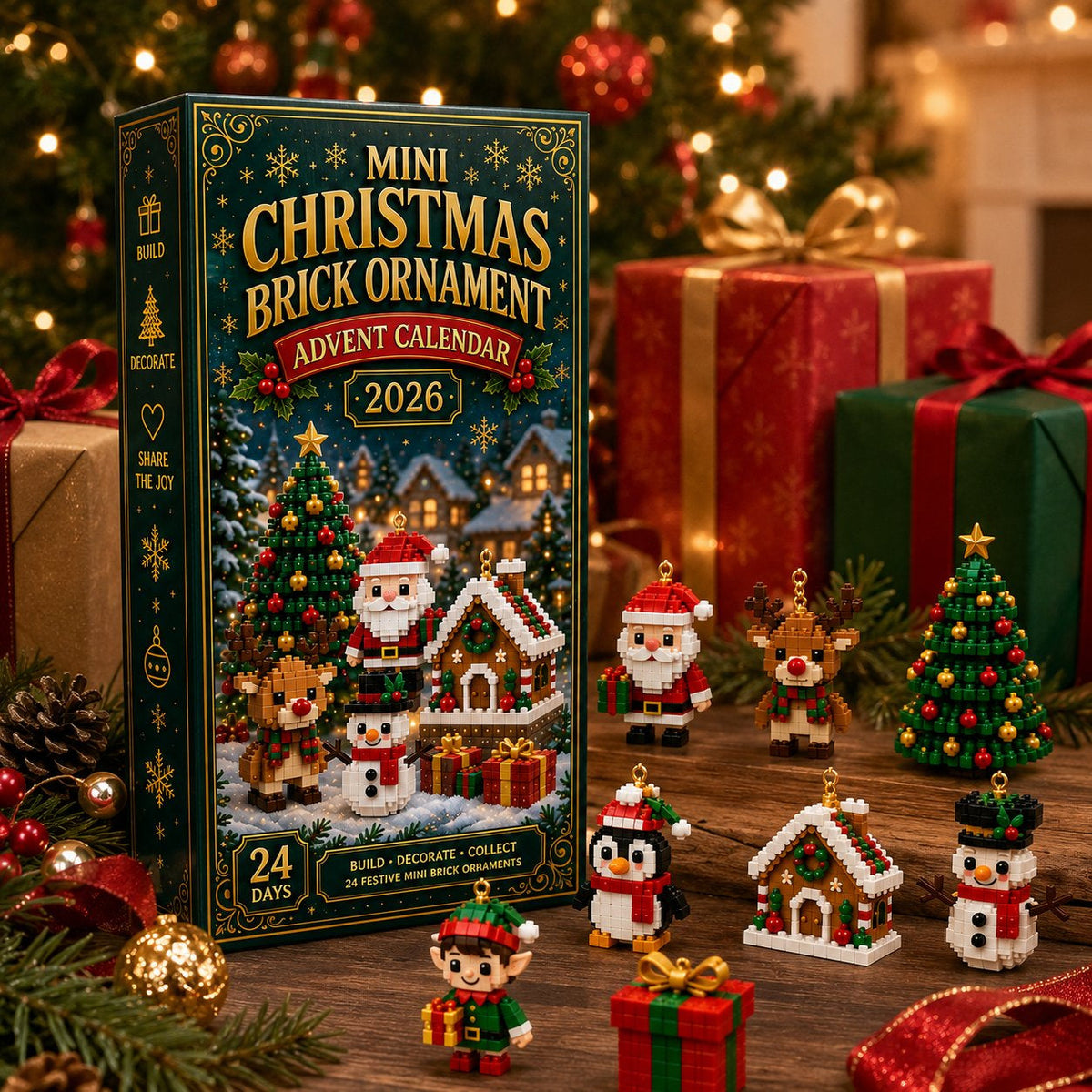 🎄Christmas Building Block Advent Calendar – 24 Mini Festive Ornaments