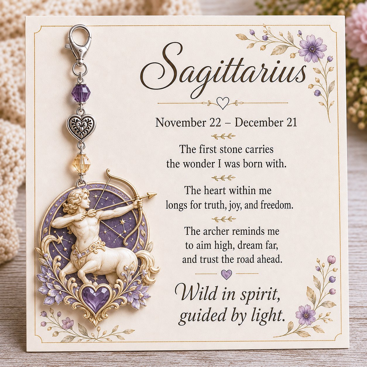 12 Zodiac Birthstone Charm Keepsake Card | Astrology Birthday Gift for Her