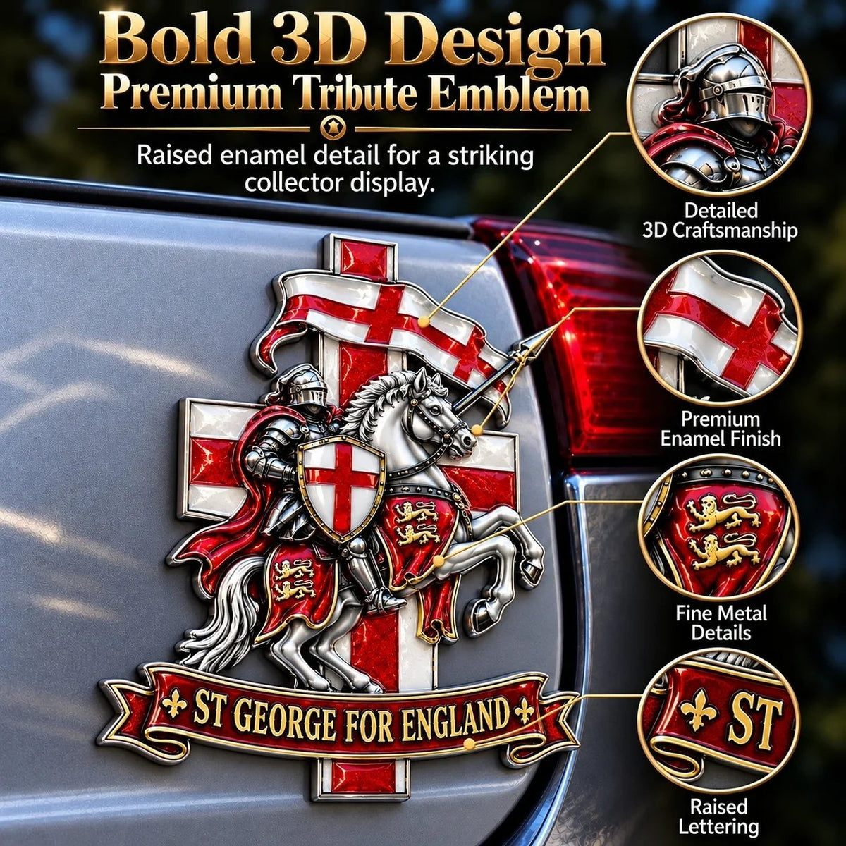 🛡️ St George for England Metal Car Emblem | Protection & Blessing Commemorative Badge