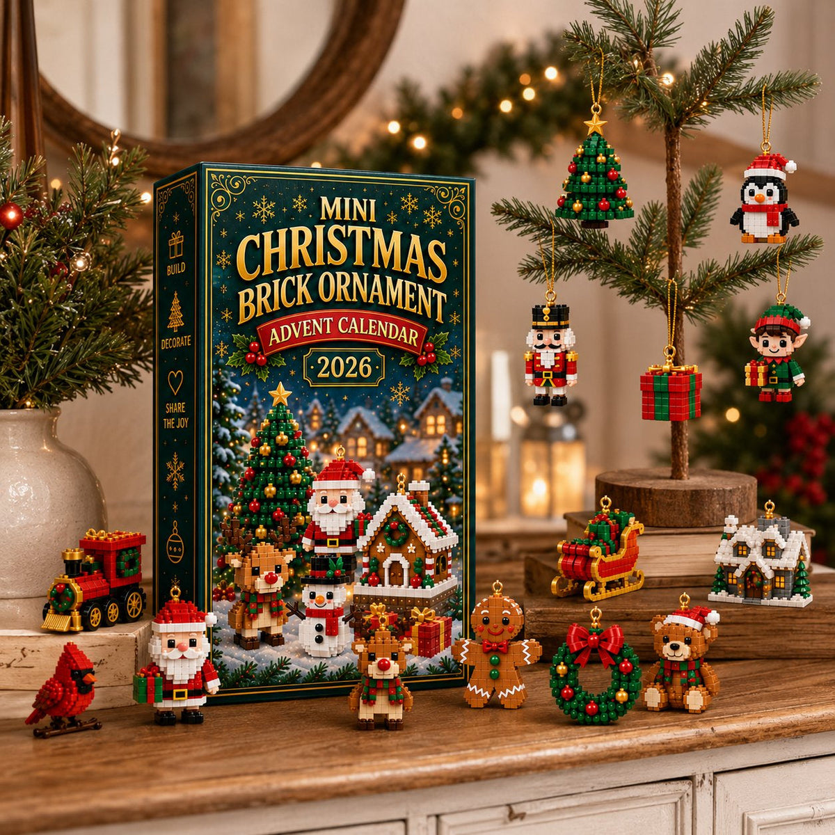 🎄Christmas Building Block Advent Calendar – 24 Mini Festive Ornaments
