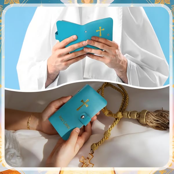 ✝️ Katholischer Heiligenkartenhalter aus echtem Leder – Taschen-Gebetskartenorganizer mit Druckknopfverschluss