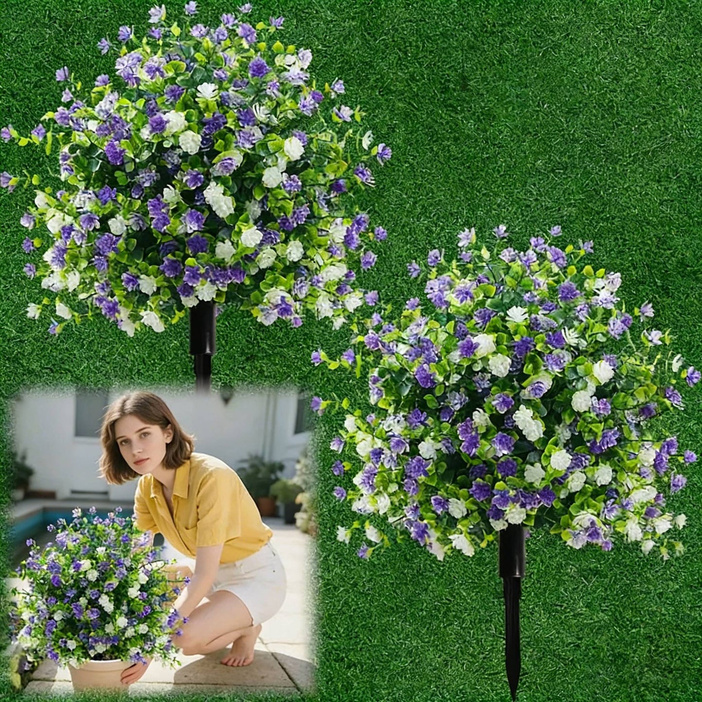 Artificial Potted Trees with Ground Stakes, Weatherproof Garden Patio Decor