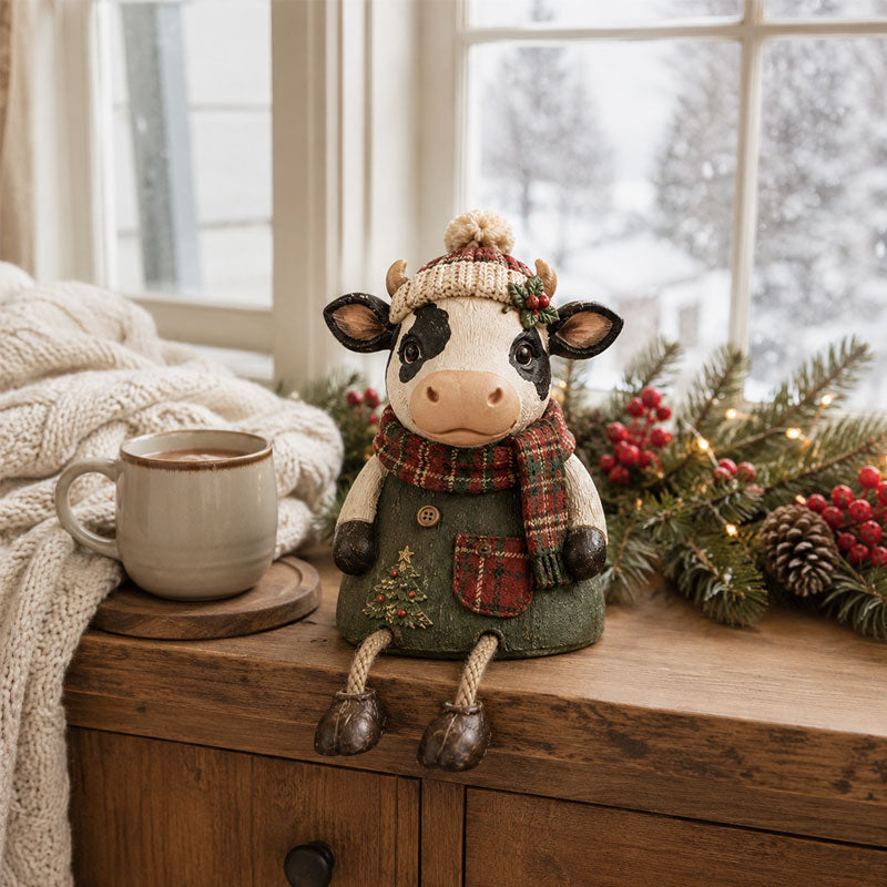 Rustic Farm Animal Christmas Dangly‑Leg Figurine | Festive Shelf & Mantel Ornament
