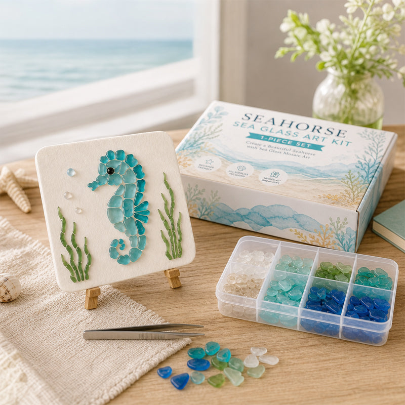 Coastal Sea Glass Mosaic Art DIY Kit – Handmade Seaside Themed Wall Decor Craft Set