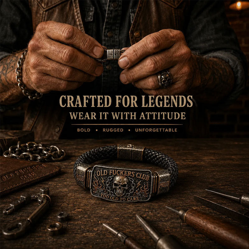 Old F*ckers Club Braided Leather Bracelet – Too Old To Care Slogan Wristband