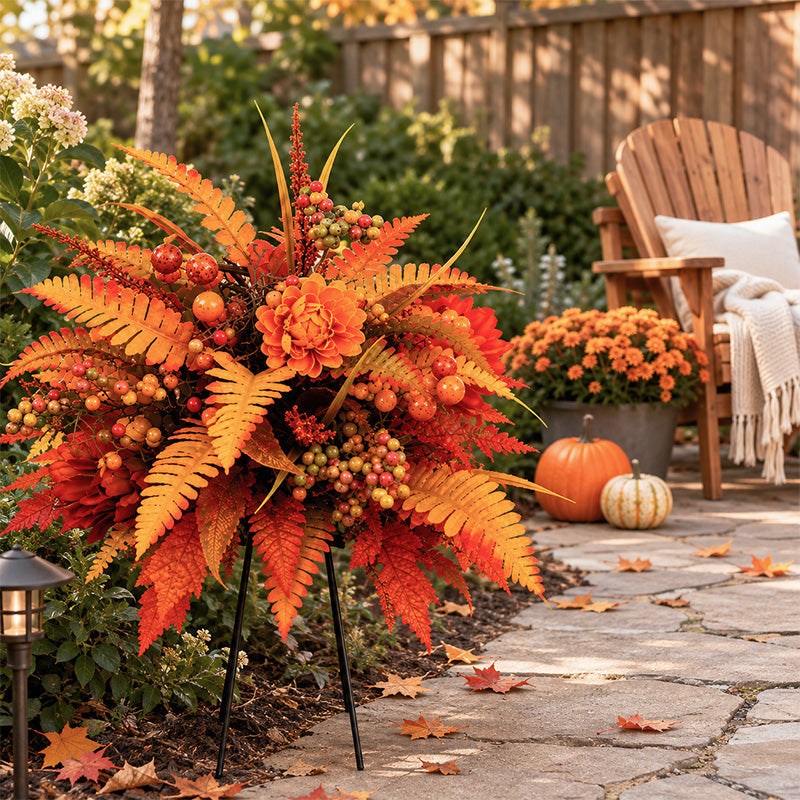 Autumn Harvest Floral Garden Stake Arrangement 🍁 | Fall Flower Ornament for Outdoor Garden Patio Decor