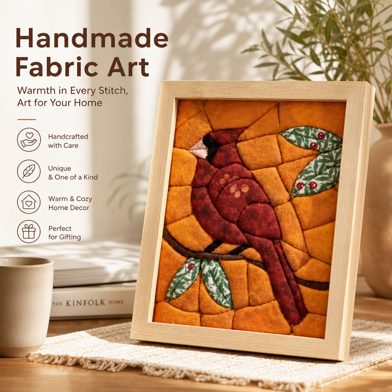 Quilt Fabric Artwork, Textured Stitched Wall Hanging For Lounge & Bedroom Styling