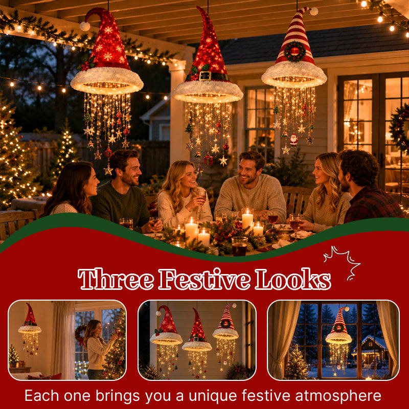 🎅 Light‑Up Christmas Hat Pendant Light, Festive LED Hanging Decoration For Home & Xmas Tree