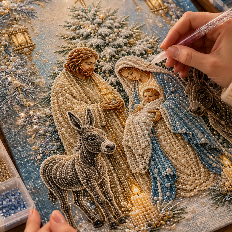 Christmas Nativity Scene Crystal Art Hanging Kit – Traditional Birth Of Jesus DIY Craft, Religious Seasonal Wall Home Decor