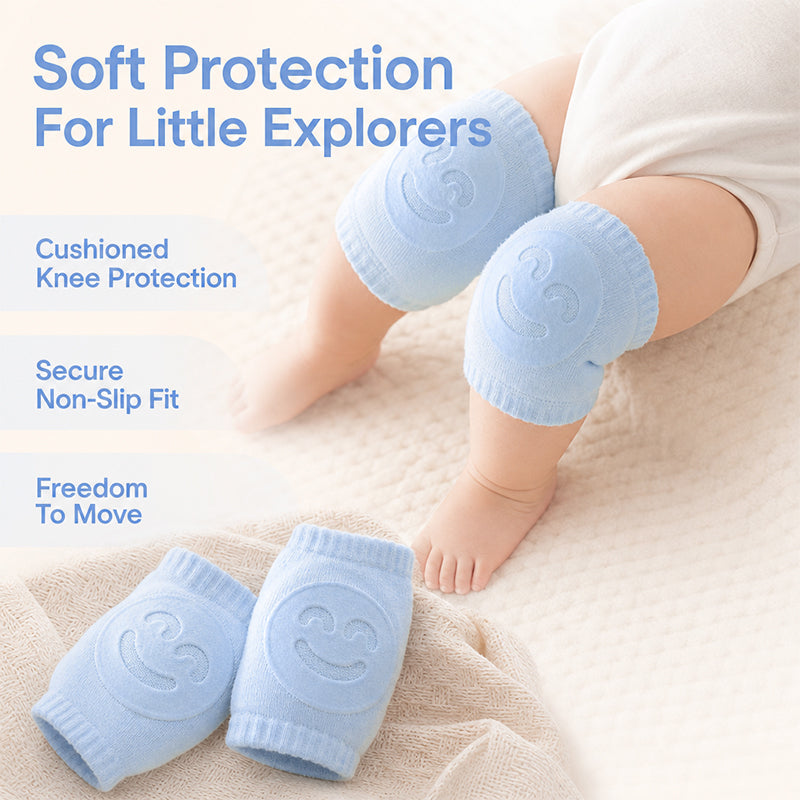 2026 Summer Baby Range | Soft Terry Cotton Crawling Knee & Elbow Guards, Cute Smile Prints