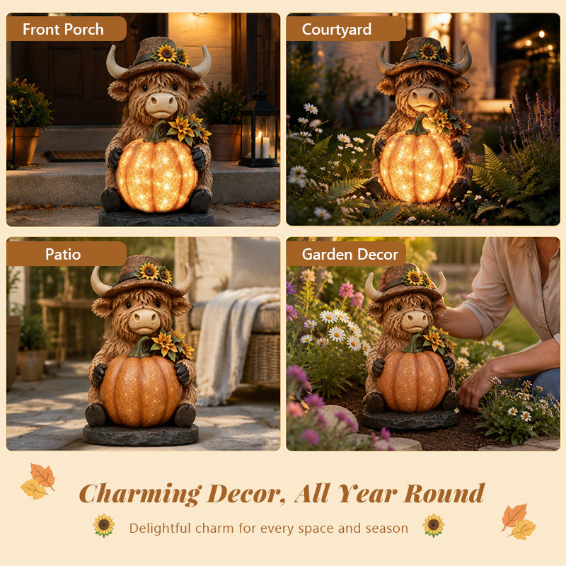 Highland Cow Pumpkin Solar Garden Light