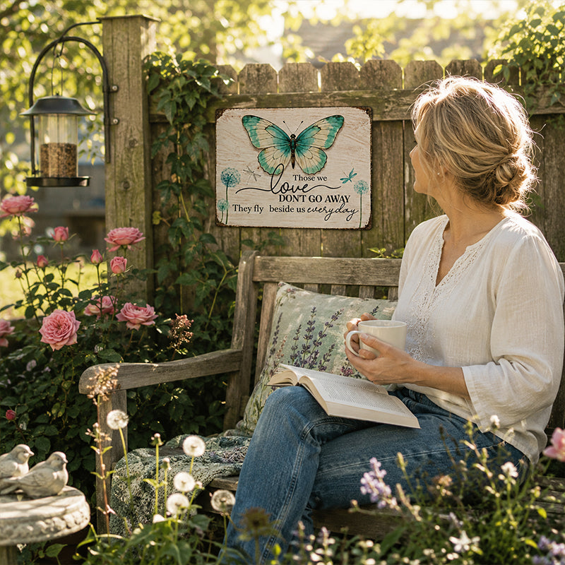 Vintage Butterfly Sentimental Metal Wall Sign | Rustic Indoor Outdoor Remembrance Decor