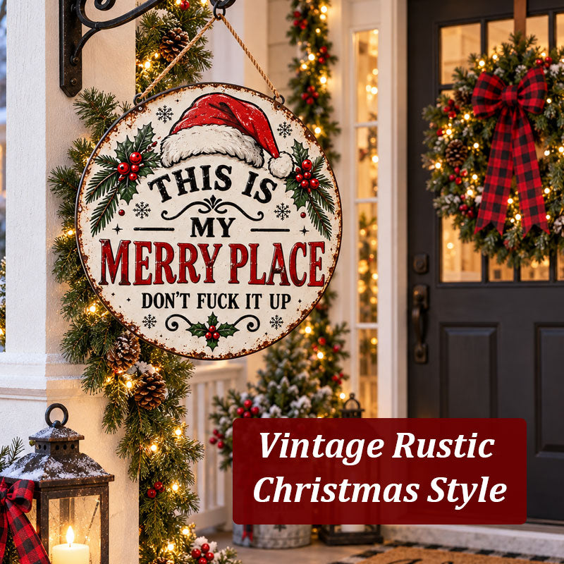 Vintage "This Is My Merry Place" Christmas Hanging Sig
