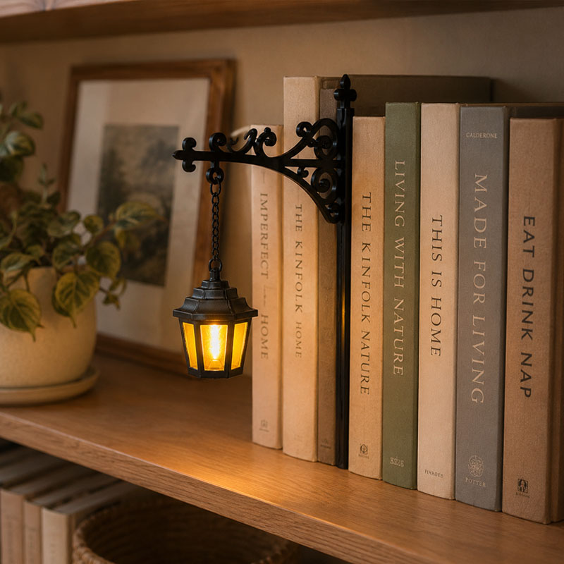 Vintage Bookshelf Lantern Light – Cosy Library Style Mini LED Table Lamp