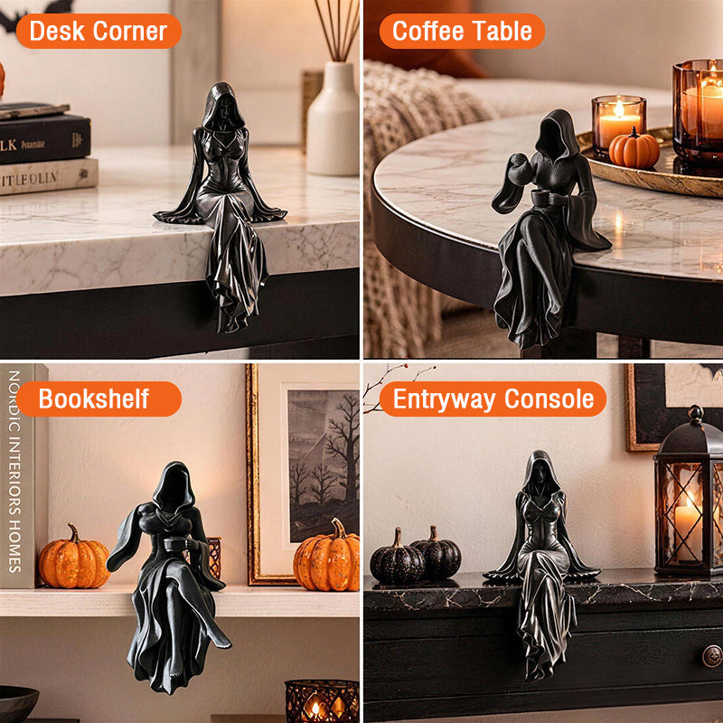 Lady Grim Reaper Sculpture – Gothic Hooded Figurine