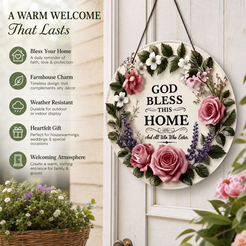 🌸 Türschild mit Blumenmuster „Möge Gott dieses Haus segnen“ – Ein herzlicher Segen für jede Familie 🙏