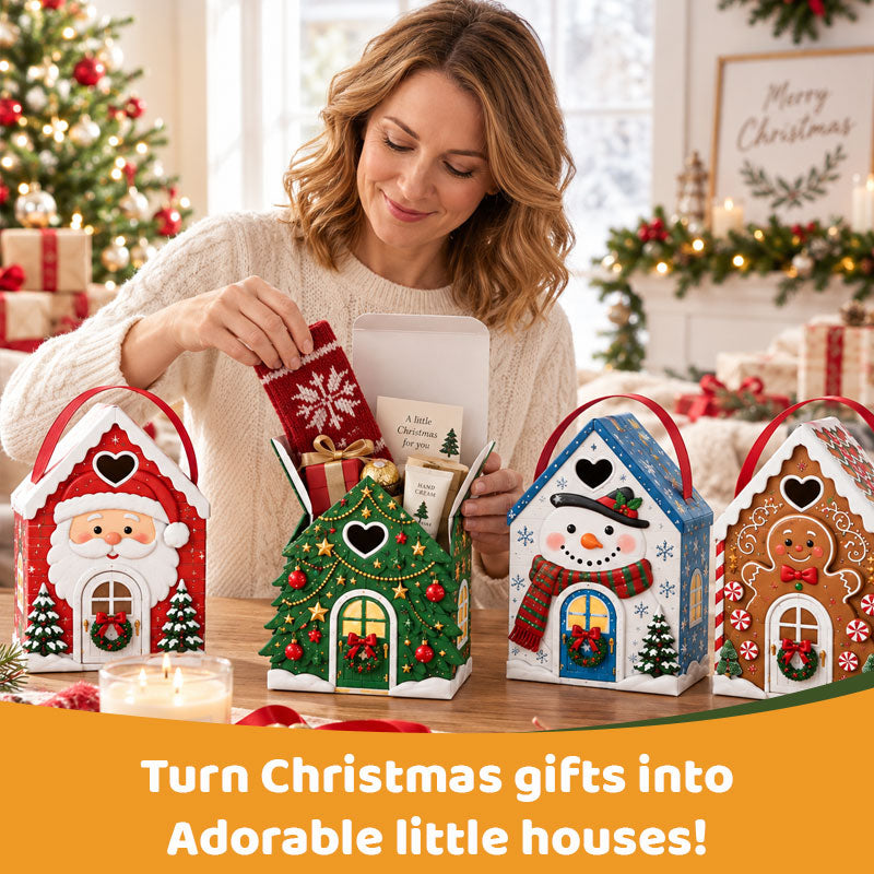 Christmas Cottage Handle Gift Box – 3D Festive Candy & Cookie Gift Packaging Box
