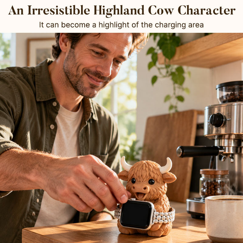Highland Cow Smartwatch Charging Stand – Cute Desk & Bedside Holder