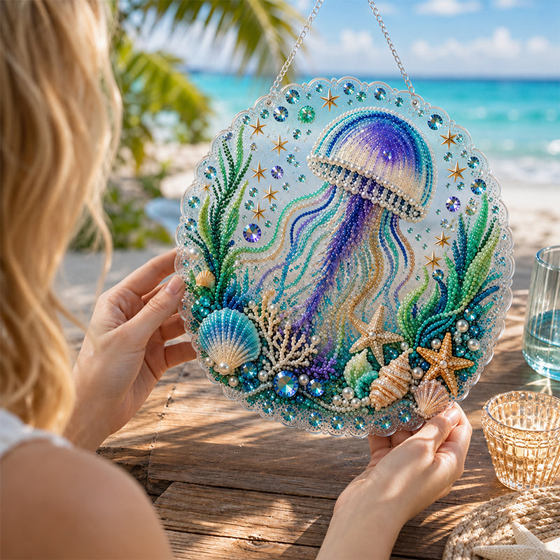 Handmade DIY Ocean Diamond Art Acrylic Hanging Plaque, Coastal Seaside Window Wall Decor For UK Homes