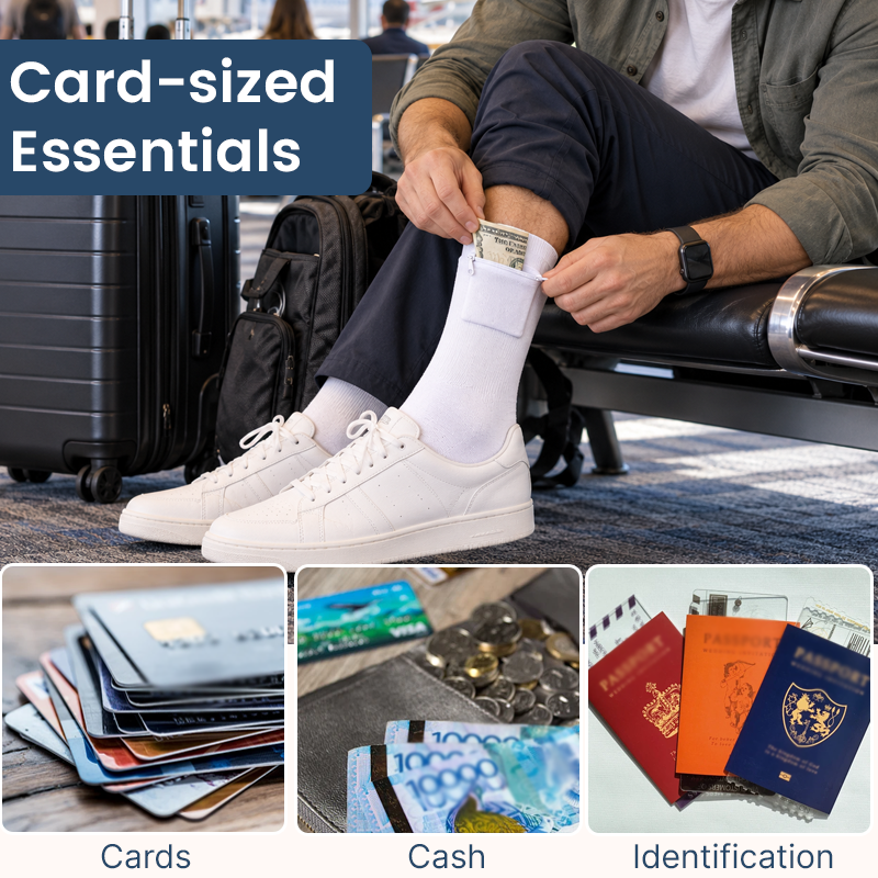Travel Socks with Hidden Zipper Pocket – Anti-Theft Security Pocket for Cash & Cards