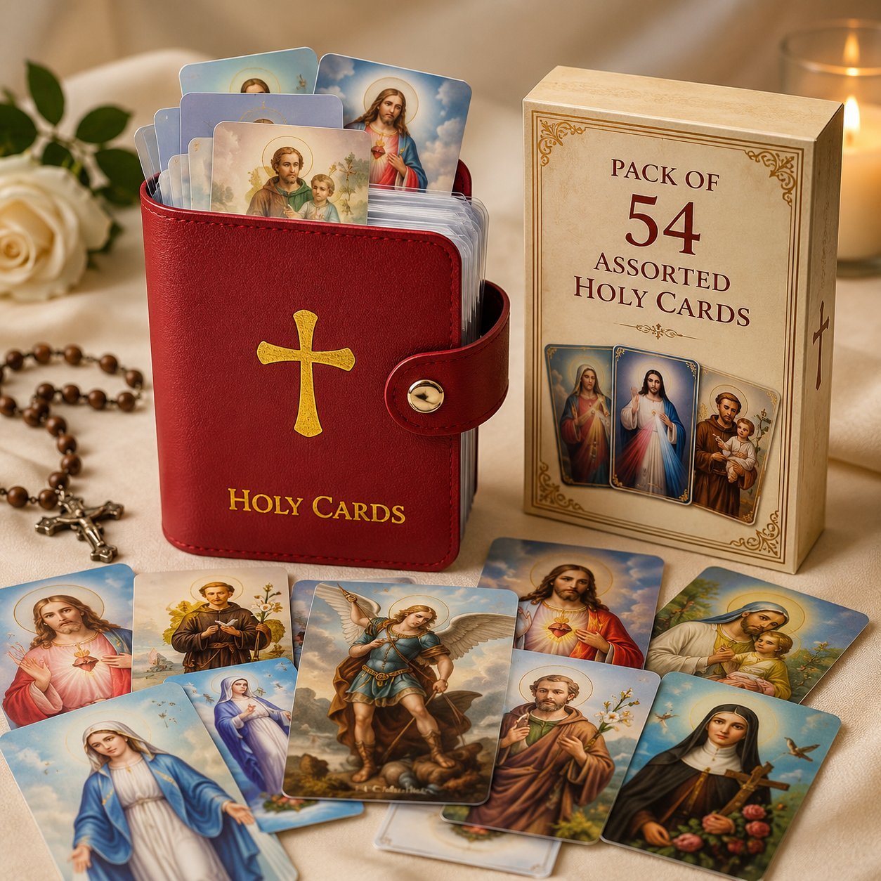 ✝️ Katholischer Heiligenkartenhalter aus echtem Leder – Taschen-Gebetskartenorganizer mit Druckknopfverschluss