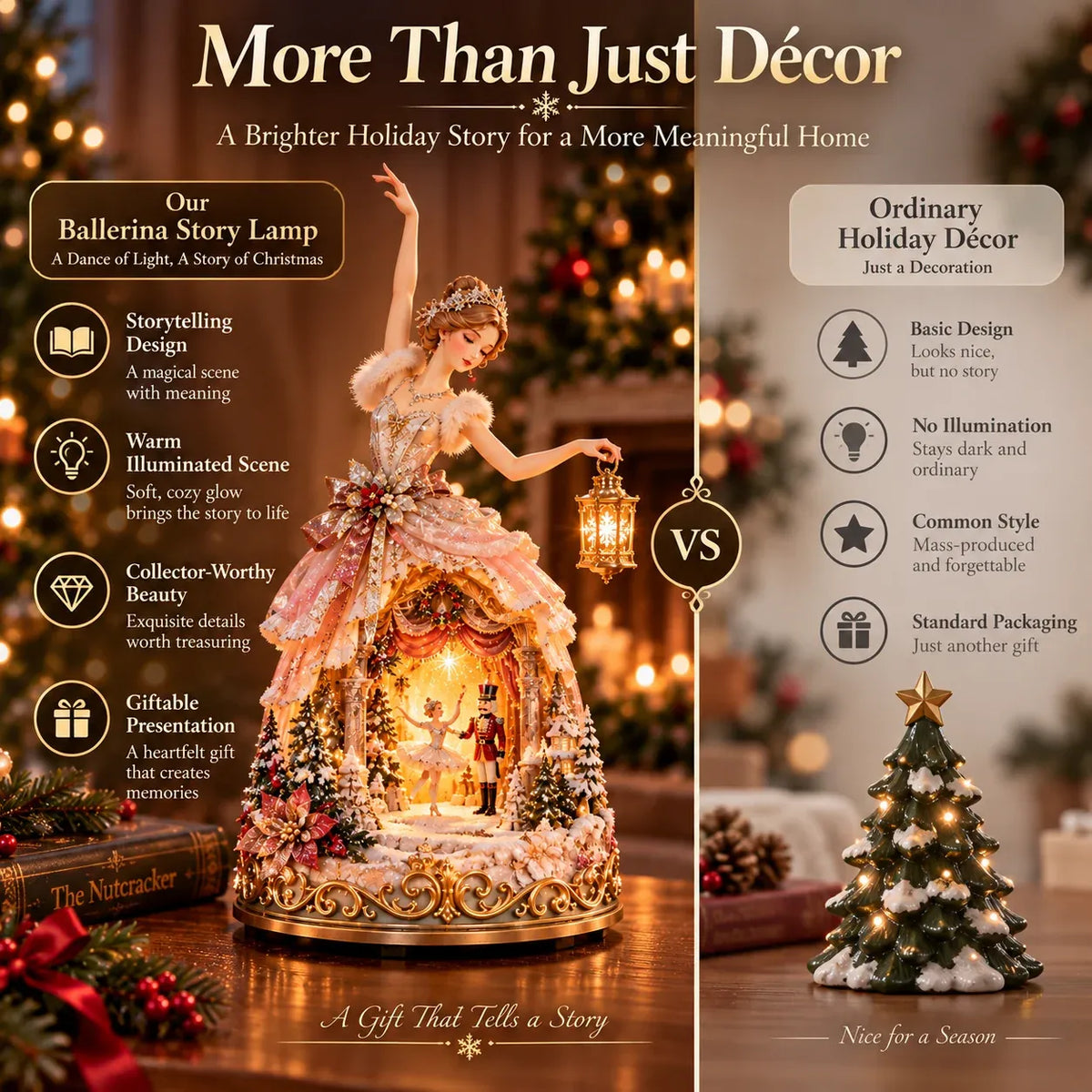 🩰  Winter Ballerina Story LampTM – Lighted Nutcracker Christmas Tabletop Decor