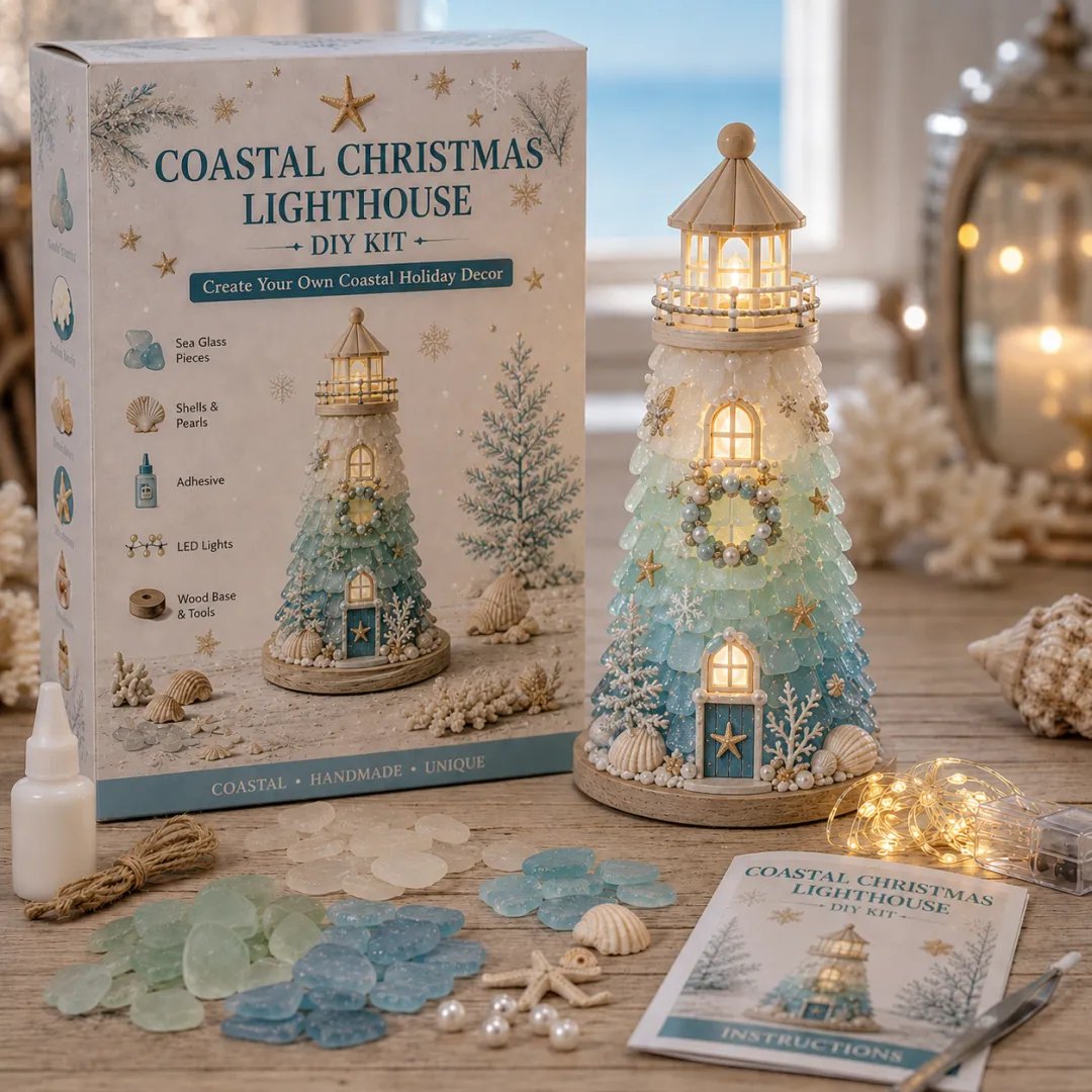 💥 LAST DAY 50% OFF - 💙 DIY Sea Glass Lighthouse Kit – Light-Up Coastal Craft & Handmade Home Decor