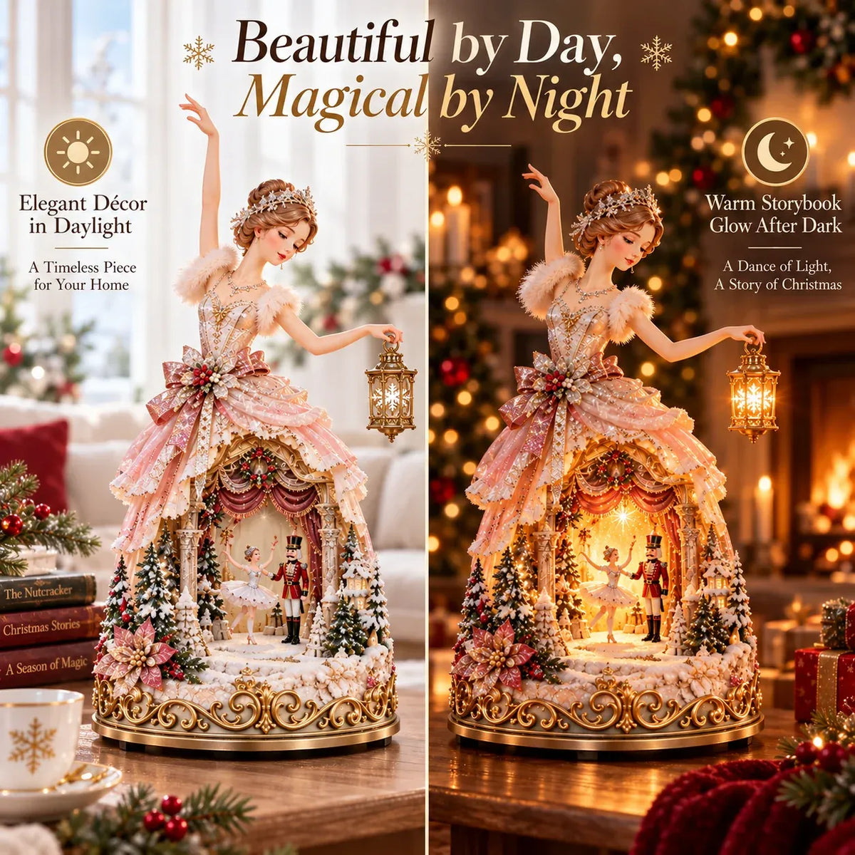 🩰  Winter Ballerina Story LampTM – Lighted Nutcracker Christmas Tabletop Decor