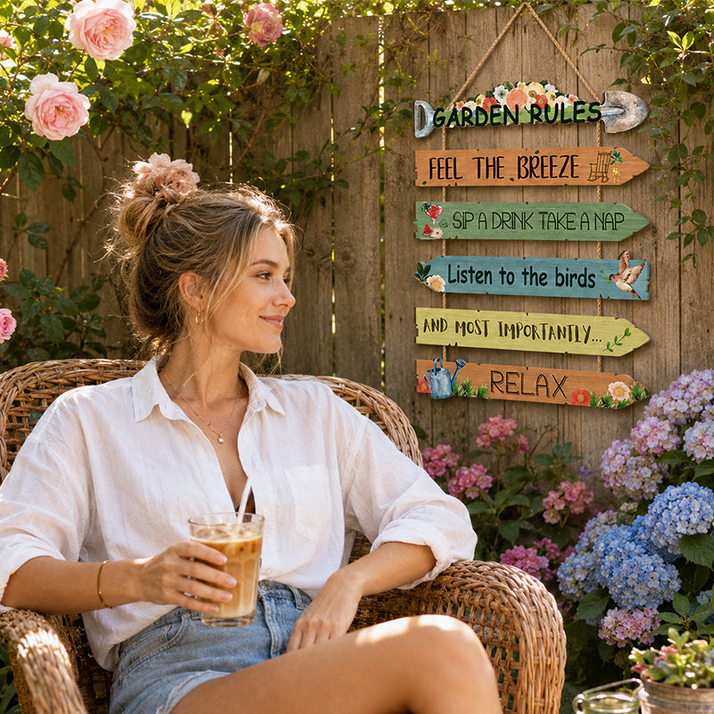 Garden Rules Wooden Hanging Sign – Cosy Cottage Garden Wall Décor 🌿🏡