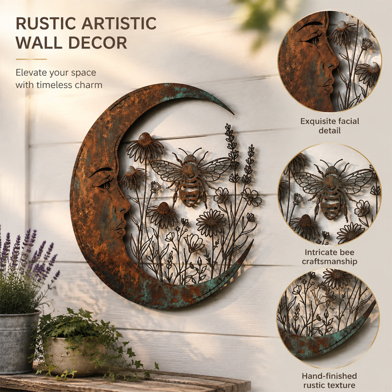 🐝 Crescent Moon Wall Ornament | Bee & Dragonfly Wildlife Wall Decoration