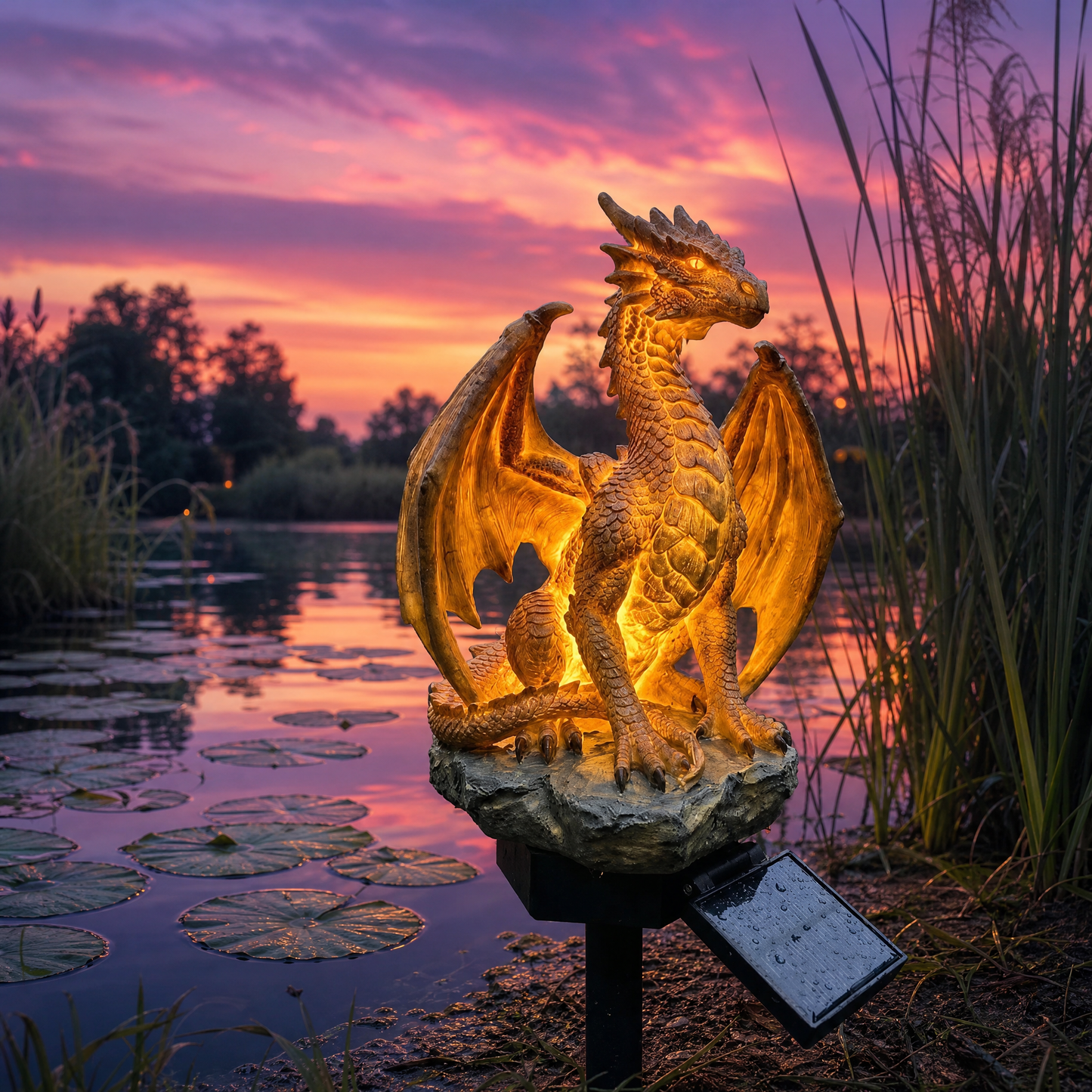 Dragon Legacy Golden Ember Solar Garden Stake Light – Gothic Outdoor Lawn Ornament