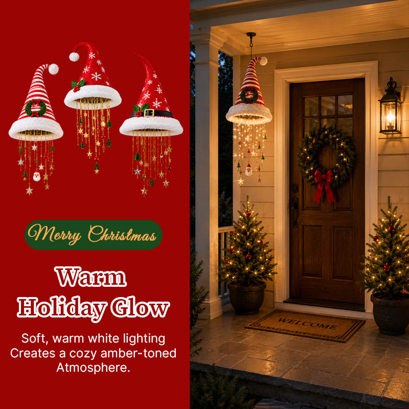 🎅 Light‑Up Christmas Hat Pendant Light, Festive LED Hanging Decoration For Home & Xmas Tree