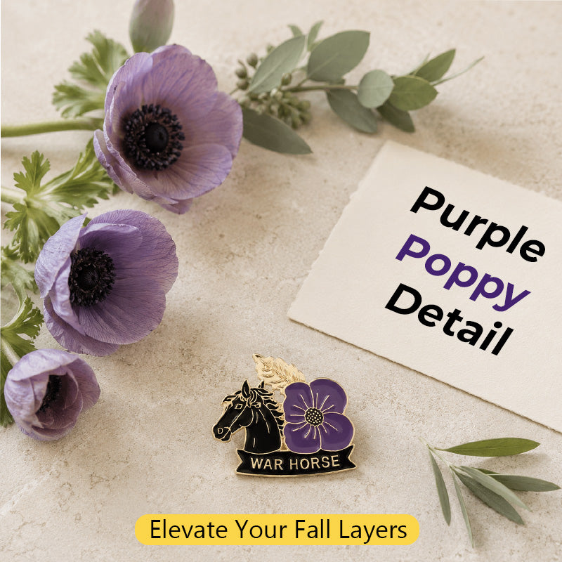 Purple Poppy War‑Horse Memorial Brooch | Lest We Forget Remembrance Animal Tribute Lapel Pin